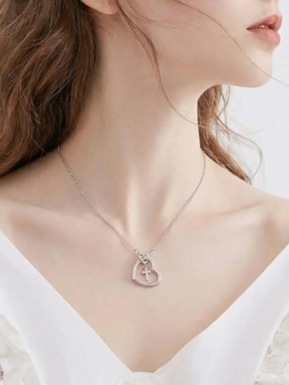 BRAND NEW Heart Cross Pendant Necklace for Women Teen Girls